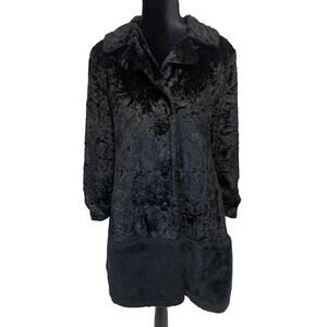 Vtg Faux Fur Jacket Womens Medium M Handmade Black Velvet Teddy Bear Long Coat